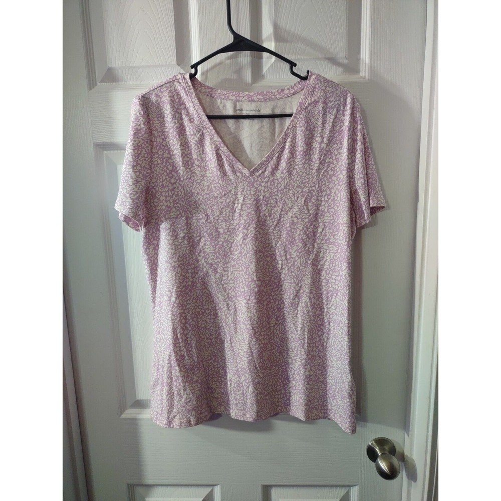 Amazon Essentials Top Size L Lavender And White Short Sleeve Tee